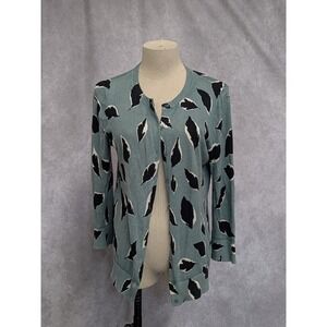 LOFT Womens Sage Green Black‎ White Leaf Print Button Front Cardigan Sweater M